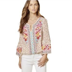 Savanna Jane Top Embroidered Floral Shirt Boho Bell Sleeve 17802-1 size small